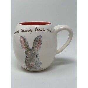 Rae Dunn Artisan Collection Bunny Mug Cup Some Bunny Loves Me White Pink Ceramic